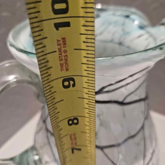 Black and White Art Glass Pitcher White with drizzle 9" - Picture 7 of 8